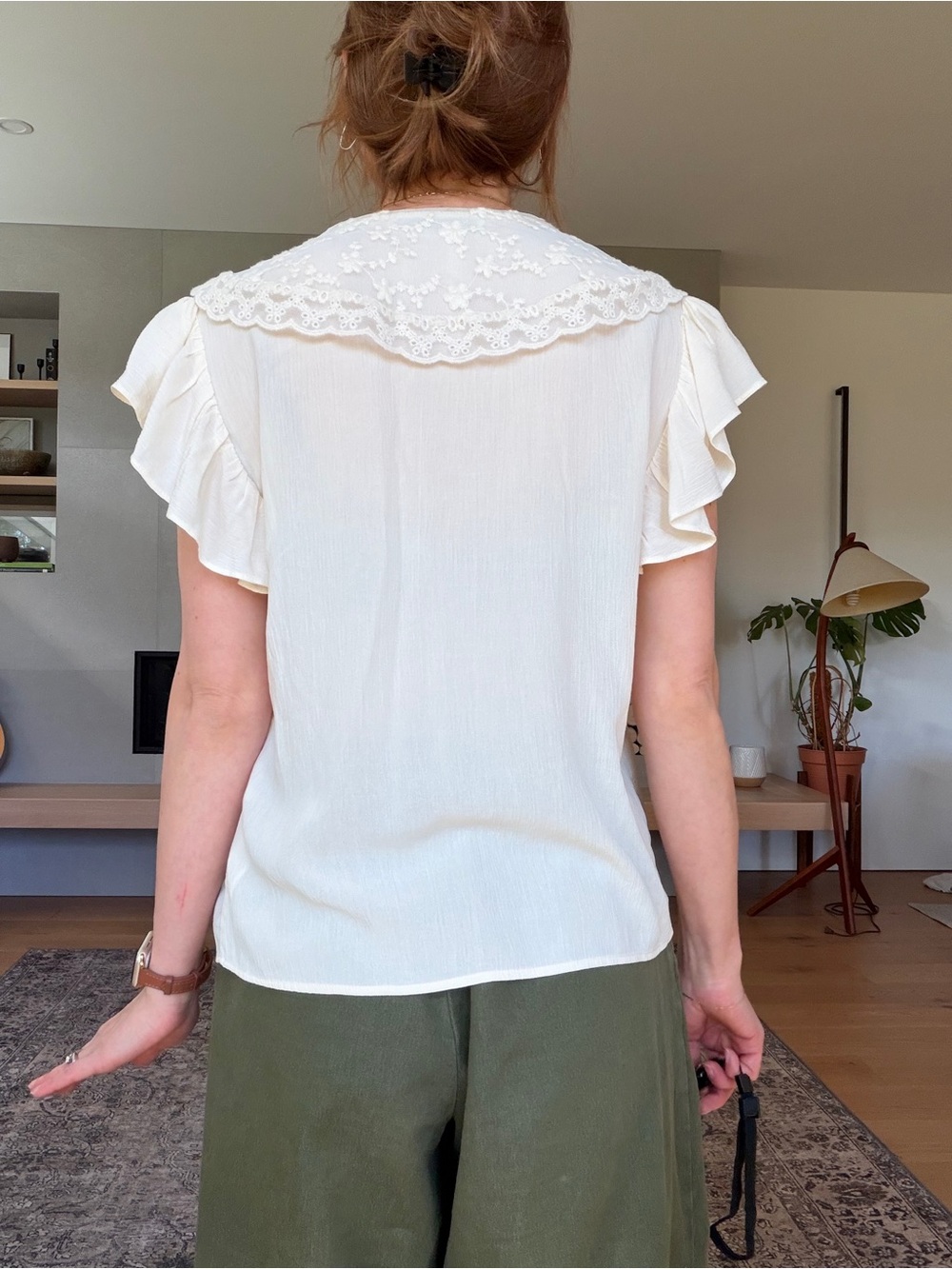 Zara Cream Lace Collar Button-Front Blouse - Picture 4 of 12